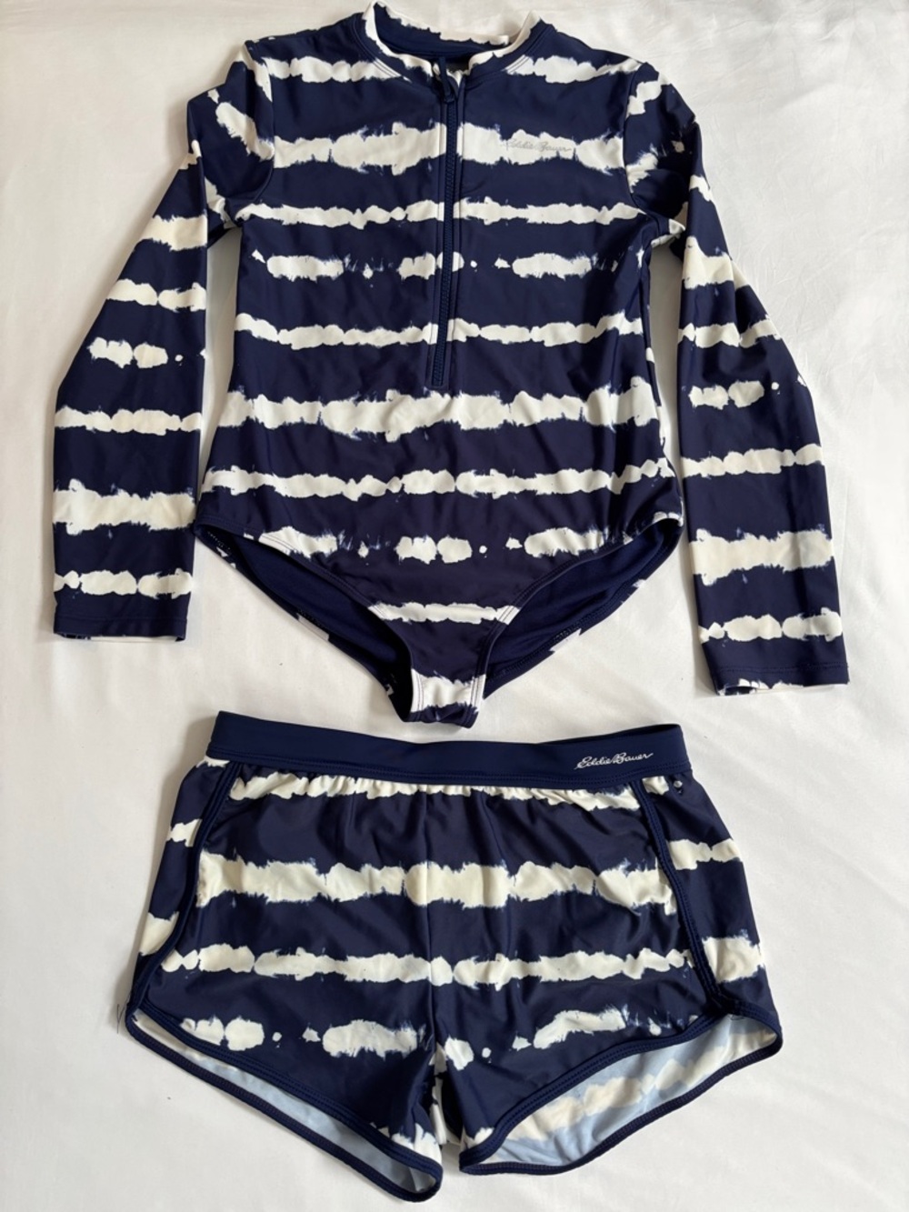 Eddie Bauer Navy and White Striped Two-Piece Swim Set
